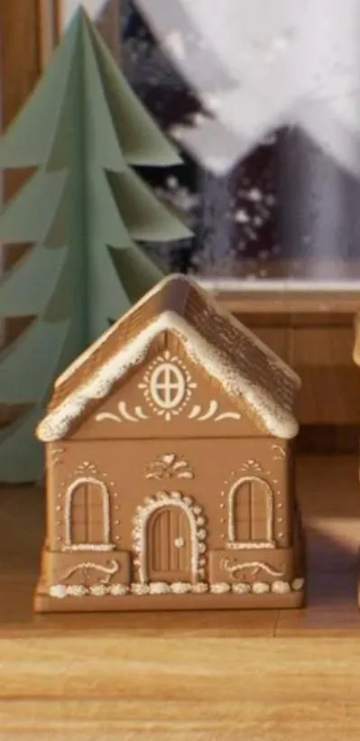 Gingerbread house candle and a small festive village scene